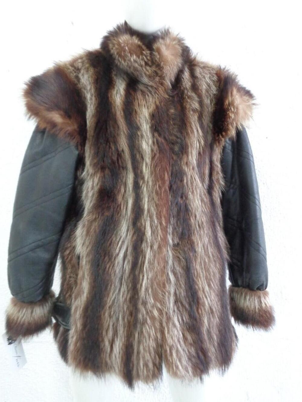 Excellent Natural Raccoon Fur & Leather Coat Jacket Women Woman Size 4 Small